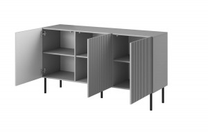 COMODA LIVING ASENSIO KM-1, 150X81 CM, GRI DESCHIS/NEGRU, MDF LAMINAT, PAL SI METAL, STIL MODERN - Img 3