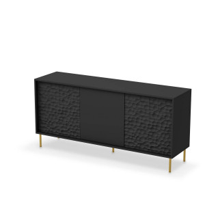 COMODA LIVING BULLET KM-1, 155X73 CM, NEGRU/AURIU, MDF LAMINAT, PAL SI METAL, STIL MODERN - Img 2