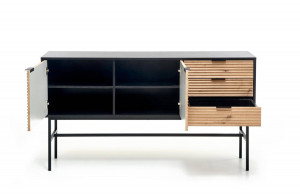 COMODA LIVING MURANO KM-1, 160X86 CM, STEJAR ARTISAN/NEGRU, DIN MDF FURNIRUIT SI METAL, STIL MODERN - Img 4