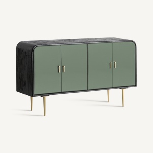 COMODA LIVING ROBERTIE 152CM, REALIZATA DIN LEMN DE MANGO SI MDF, CULOARE VERDE LUCIOS/NEGRU/AURIU, REALIZATA MANUAL - Img 3
