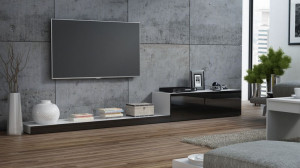 COMODA LIVING RTV LIFE ALB/NEGRU DESIGN MODERN CM