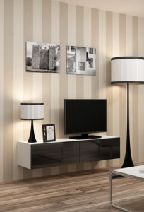 COMODA LIVING RTV VIGO 140 MINI ALB/NEGRU DESIGN MODERN CM