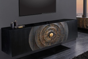 COMODA LIVING SUSPENDATA 177CM, GOLDEN SUNSET, NEGRU/AURIU, DIN LEMN MASIV DE MANGO SI METAL