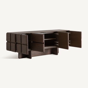 COMODA MODERNA DE LIVING GOLDEK 215CM, REALIZATA DIN LEMN DE STEJAR, CULOARE NUC, PRODUS REALIZAT MANUAL - Img 3