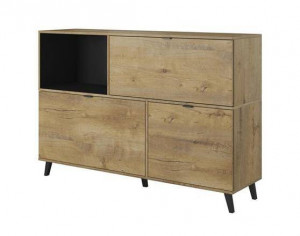 COMODA NEST KM-1, 150X100 CM, STEJAR LEFKAS/NEGRU, DIN PAL MELAMINAT, POLIPROPILENA SI STICLA, STIL MODERN, HALMAR - Img 2