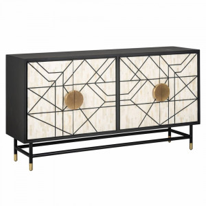 COMODA NOVAS, 150 CM, 7850, CREM/NEGRU/AURIU, DIN LEMN DE MANGO, MDF SI METAL, RICHMOND INTERIORS - Img 1