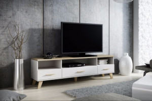 COMODA RTV LIVING LOTTA 180-3S3K ALB/STEJAR SONOMA DESIGN SCANDINAV CM