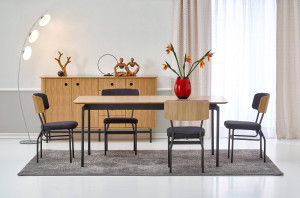 COMODA SMART KM-1, STEJAR NATURAL/NEGRU, 167 CM, DIN MDF FURNIRUIT SI METAL, STIL VINTAGE - Img 2