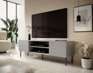 COMODA TV ASENSIO RTV-1, 100X110 CM, GRI DESCHIS/NEGRU, MDF LAMINAT, PAL SI METAL, STIL MODERN