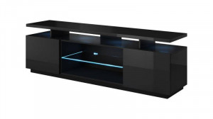 COMODA TV, CAMA-EVA-RTV-CZP/CZP 180CM, DIN PLACI LAMINATE SI MDF, NEGRU LUCIOS, DESIGN MODERN - Img 2