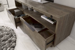 COMODA TV, FINCA 150CM, COD 40447, METAL SI LEMN PIN GRI, DESIGN INDUSTRIAL - Img 3