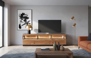 COMODA TV IMPHAL 180CM, REALIZATA DIN LEMN DE SALCAM, CULOARE NATUR/NEGRU, GINER Y COLOMER