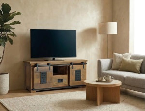 COMODA TV JUPITER 130CM, REALIZATA DIN LEMN DE MANGO SI METAL, CULOARE NATUR/NEGRU, GINER Y COLOMER - Img 2