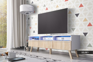 COMODA TV LAVELLO DE CULOARE ALBA/SONOMA 150CM DESIGN SCANDINAV - Img 2