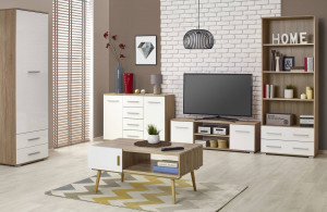 COMODA TV LIMA, RTV-1, ALB/STEJAR SONOMA, DIN PAL MELAMINAT, STIL MODERN - Img 3