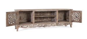 COMODA TV LIRAX 190CM, REALIZATA DIN LEMN DE TEC, CULOARE NATUR/ALB ANTICHIZAT, GINER Y COLOMER - Img 2
