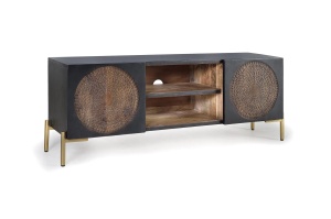 COMODA TV PARIS 145CM, REALIZATA DIN LEMN DE MANGO SI METAL, CULOARE NUC INCHIS, GINER Y COLOMER