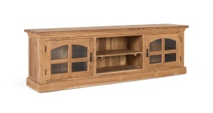 COMODA TV PISTOIA 180CM, REALIZATA DIN LEMN DE TEC SI STICLA, CULOARE NATUR, GINER Y COLOMER