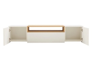 COMODA TV SUSPENDATA LOFT 160CM, REALIZATA DIN MDF SI FURNIR STEJAR, CULOARE ALB/NATUR, ARTIM GROUP SELECTION - Img 4