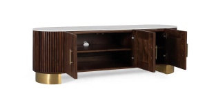 COMODA TV VARDIA 160CM, REALIZATA DIN LEMN DE MANGO SI METAL, CULOARE NUC/MARMURA, GINER Y COLOMER - Img 3
