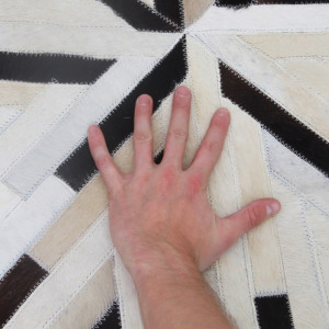 Covor de lux din piele, negru/bej/alb, patchwork, 150x150, PIELE DE VITĂ TIP 8, 0000188867 - Img 2