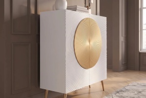 DULAP /BUFET LIVING AURUM 120CM, REALIZAT DIN LEMN DE MANGO SI PICIOARE DIN METAL, CULOARE ALB/AURIU - Img 5