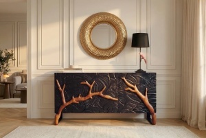 DULAP/BUFET LIVING, FOREST 160CM, REALIZAT DIN LEMN DE MANGO 3D SI METAL, CULOARE NEGRU/MARO, ARTIM GROUP SELECTION - Img 4