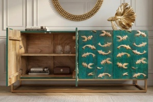 DULAP/BUFET LIVING, GOLDEN LAGOON 180CM, REALIZAT DIN LEMN DE MANGO 3D SI METAL, CULOARE TURCOAZ, ARTIM GROUP SELECTION - Img 9