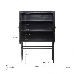 DULAP/BUFET MENDOZA, 150 CM, 7855, NEGRU/BEJ, DIN LEMN MASIV DE MANGO SI METAL, STIL VINTAGE - Img 5