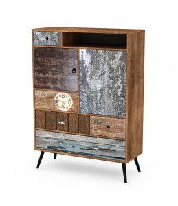 DULAP/COMODA MEZO KM-4, 140X100 CM, MULTICOLORA, DIN PAL MELAMINAT SI METAL, STIL VINTAGE