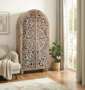 DULAP ELEGANT AURA 100CM, REALIZAT DIN LEMN DE TEC, CULOARE ALB/NATUR ANTICHIZAT, GINER Y COLOMER - Img 2