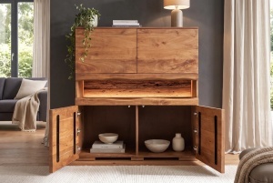 DULAP LIVING GRAND MANGO 120CM, REALIZAT DIN LEMN DE MANGO, LED CU TELECOMANDA, CULOARE NATUR/MARO - Img 8