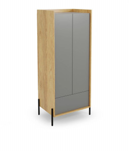 DULAP MODULAR MOBIUS 2D, CU PICIOARE, GRI/NATUR, 179X78 CM, DIN PAL MELAMINAT, STIL MODERN