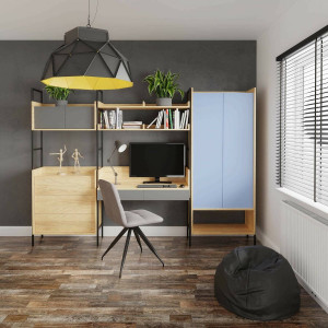 DULAP MODULAR MOBIUS REGAL 2D, ALBASTRU/NATUR, 179X78 CM, DIN PAL MELAMINAT, STIL MODERN - Img 2