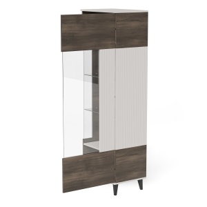 DULAP/VITRINA RANDOM 2 W-1, 182X60 CM, CASMIR/NUC/NEGRU, DIN MDF FURNIRUIT, STICLA, POLIPROPILENA SI METAL, STIL MODERN - Img 5