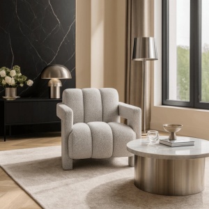 FOTOLIU, ARTIM MEBLE, REALIZAT DIN MATERIAL BOUCLE GRI SI METAL, STIL MODERN