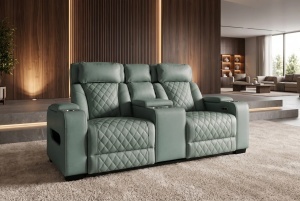 FOTOLIU CINEMA 2 LOCURI HOLLYWOOD, REGLABIL ELECTRIC, REALIZAT DIN PIELE ECO, CULOARE VERDE SALVIE, INVICTA INTERIOR - Img 9
