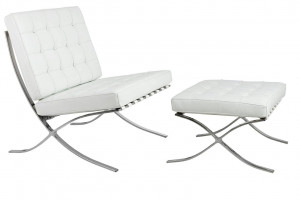FOTOLIU CONFORTABIL BARCELON PRESTIGE PLUS, ALB/CROM, DIN PIELE NATURALA SI METAL, STIL MODERN - Img 2