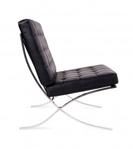 FOTOLIU CONFORTABIL BARCELON PRESTIGE PLUS, NEGRU/CROM, DIN PIELE NATURALA SI METAL, STIL MODERN - Img 3