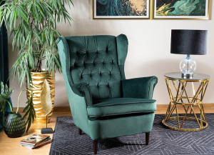 FOTOLIU CONFORTABIL STIL HARRY, VERDE BLUVEL 78/WENGE, TAPITERIE DIN CATIFEA SI PICIOARE DIN LEMN