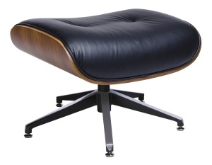 FOTOLIU CU TABURET LOUNGE, PIELE NATURALA ITALIANA SI LEMN, CULOARE NEGRU/NUC, STIL EAMES - Img 4
