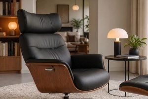 FOTOLIU ELEGANT DE RELAXARE ROTATIV, CU SPATAR REGLABIL, VOGUE, DIN METAL, FURNIR SI PIELE ECO, CULOARE MARO/NEGRU, INVICTA INTERIOR - Img 7