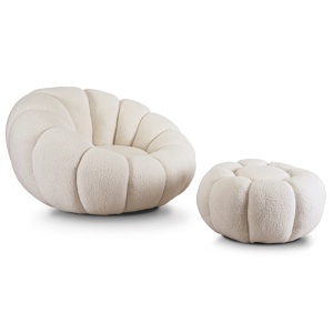 FOTOLIU ROTATIV CU POUF, ARTIM MEBLE, REALIZAT DIN MATERIAL TEXTIL BOUCLE CREM, STIL MODERN - Img 2