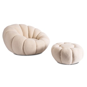 FOTOLIU ROTATIV CU POUF, ARTIM MEBLE, REALIZAT DIN MATERIAL TEXTIL BOUCLE BEJ, STIL MODERN - Img 3