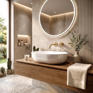 LAVOAR PE BLAT CLEO 50CM REA, MATERIAL CERAMICA, DE CULOARE ALB - Img 5