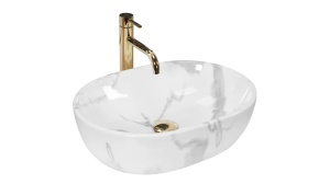LAVOAR REA AMELIA, MARMO SHINY, EFECT DE MARMURA ALBA, 48 CM, DIN CERAMICA, CALITATE SUPERIOARA - Img 5