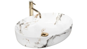 LAVOAR REA QUEEN, CARRARA SHINY, 55 CM, EFECT DE MARMURA ALBA, DIN CERAMICA, CALITATE SUPERIOARA - Img 5