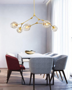 LUSTRA CU 5 BECURI GOLD GLASS APP506-5C, 100 cm, AURIU, DIN OTEL DE INALTA CALITATE SI STICLA, STIL MODERN, TU - Img 3