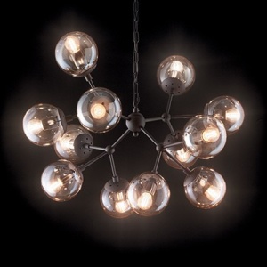 LUSTRA KEPLER SP12, NEGRU/AMBER, DIN METAL SI STICLA, STIL INDUSTRIAL - Img 2
