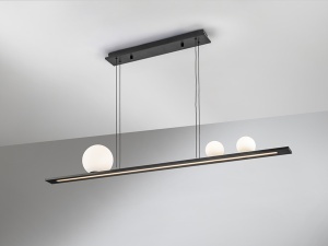 LUSTRA LIVING MILA 120CM, REALIZATA DIN METAL SI LED, FINISAJ NEGRU/ALB, STIL MODERN